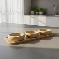 Cuencos Platos Bowl De Bambu Con Base Cocina Hogar