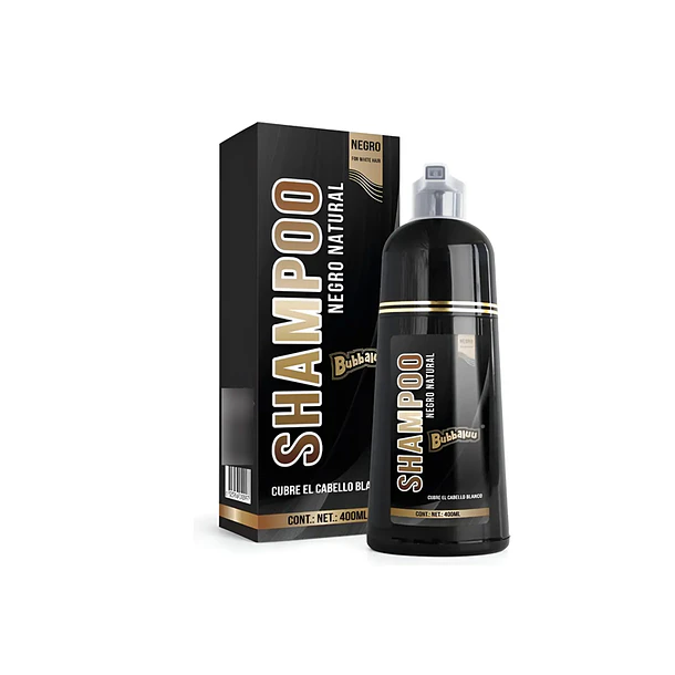 Shampoo Tinte Negro Natural Bubbaluu 400ml Cubre Canas 2
