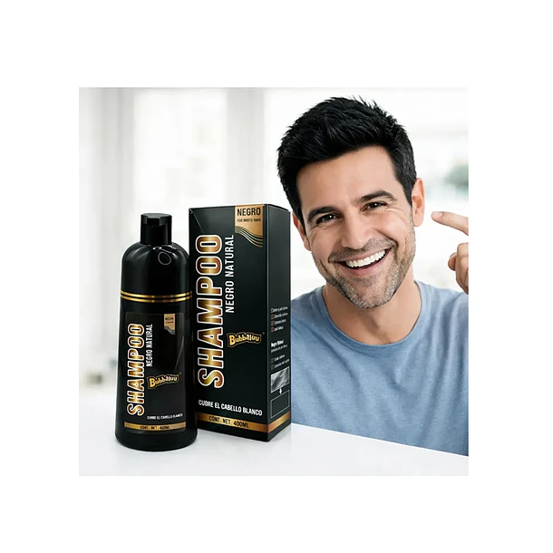 Shampoo Tinte Negro Natural Bubbaluu 400ml Cubre Canas 3