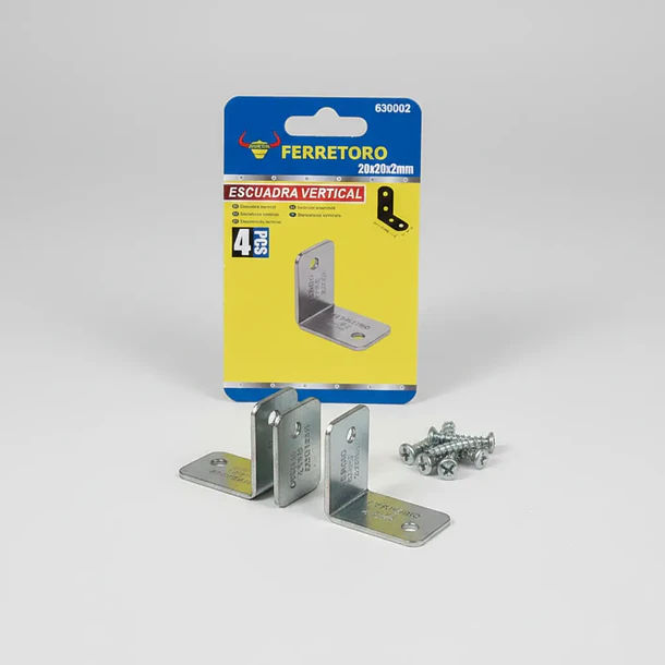 Set 4 Escuadras Recta Plana - 20x20x2mm + Tornillos 1