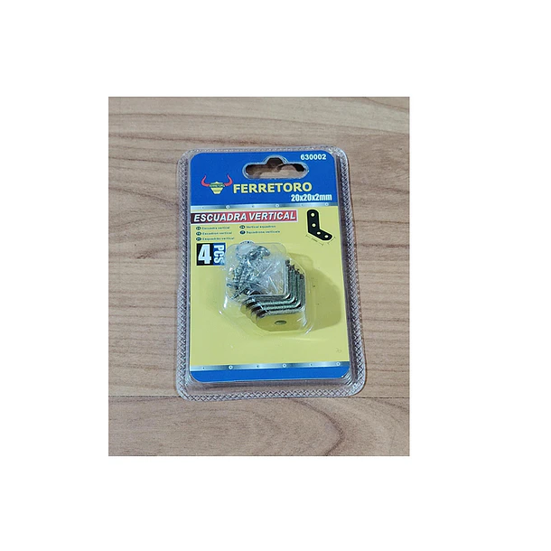 Set 4 Escuadras Recta Plana - 20x20x2mm + Tornillos 4