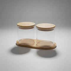 Set 2 Frascos De Vidrio Herméticos Con Tapa Y Base De Bambú