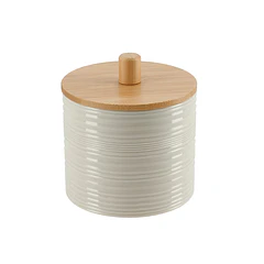 Frasco Contenedor Cerámica Con Tapa De Bambú
