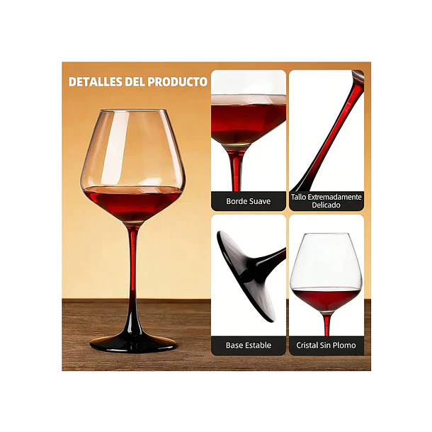 Set 6 Copas De Vino Pie De Color Tinto Infinito 590ml 5