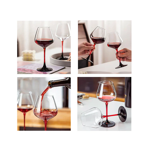 Set 6 Copas De Vino Pie De Color Tinto Infinito 590ml 6