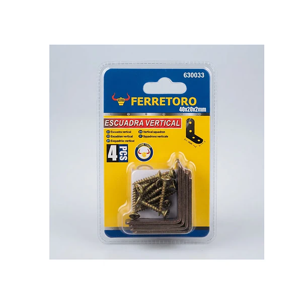 Kit 4 Escuadras Verticales 40x20x2mm Con Tornillos 1