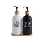 Set 2 Dispensadores Jabón Con Bandeja Bambú 1