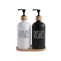 Set 2 Dispensadores Jabón Con Bandeja Bambú