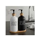 Set 2 Dispensadores Jabón Con Bandeja Bambú 4
