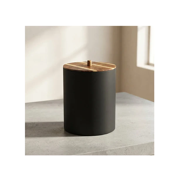 Tacho De Basurero Negro Con Tapa Demadera 1