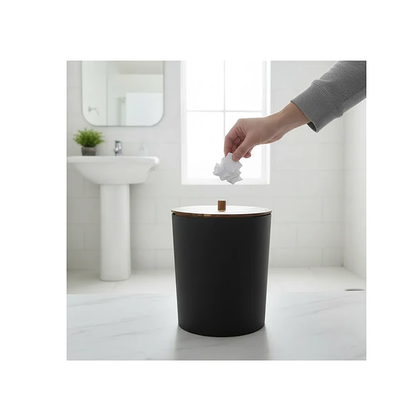 Tacho De Basurero Negro Con Tapa Demadera 2