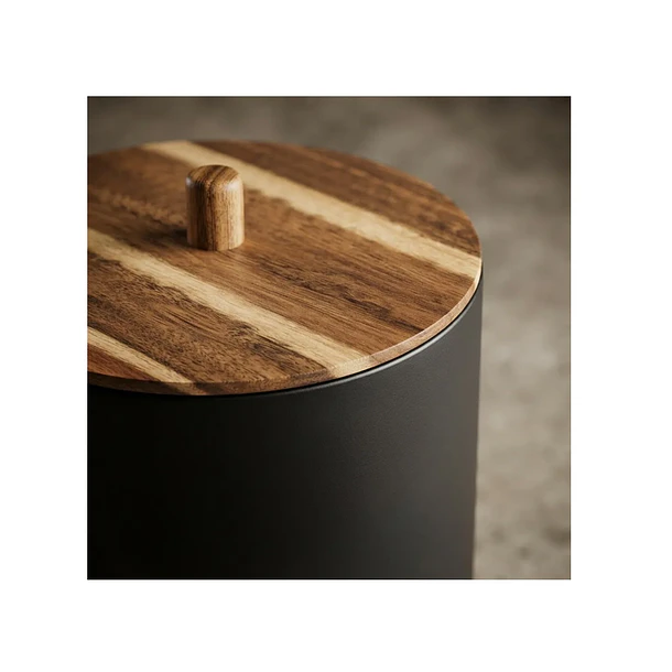 Tacho De Basurero Negro Con Tapa Demadera 3