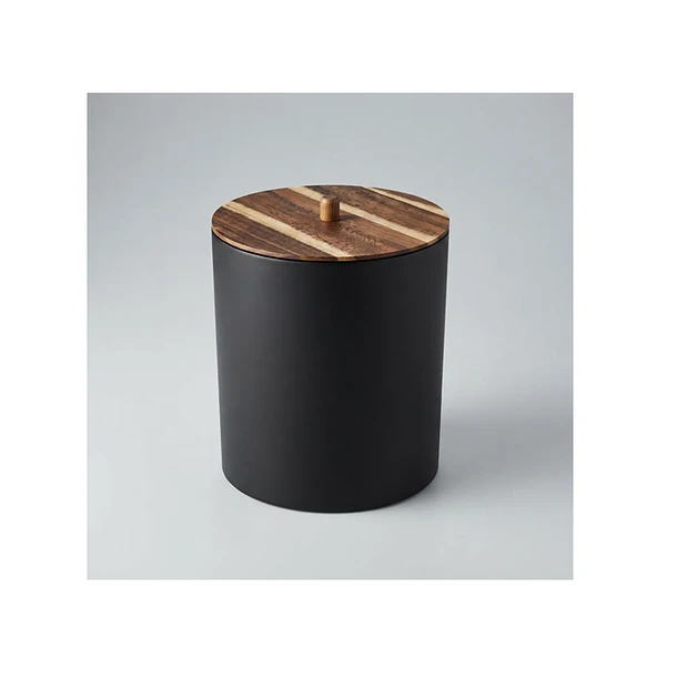 Tacho De Basurero Negro Con Tapa Demadera 4