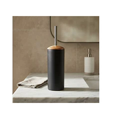 Escobilla De Baño Inodoro Negro Con Mango De Madera