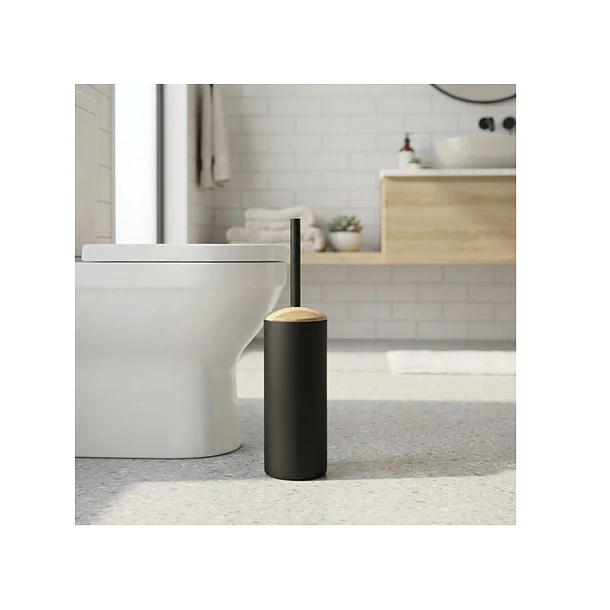 Escobilla De Baño Inodoro Negro Con Mango De Madera 3