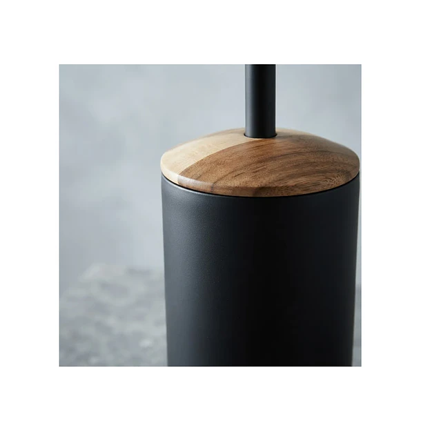 Escobilla De Baño Inodoro Negro Con Mango De Madera 4