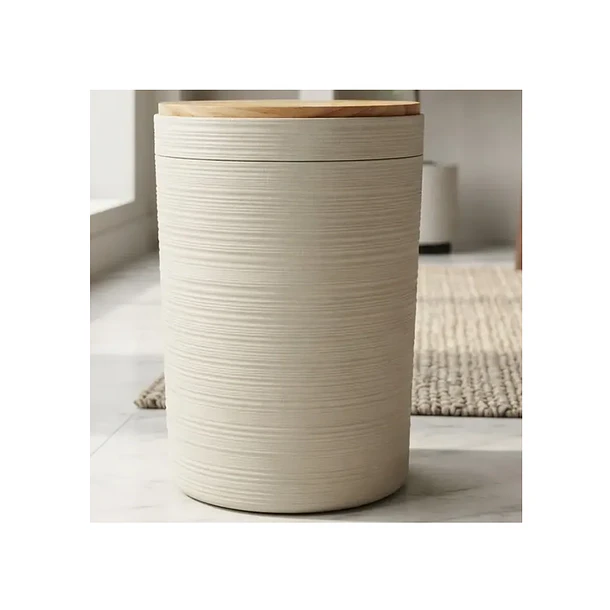 Basurero Practico De Alta Calidad Con Tapa De Bambu Rayas 1
