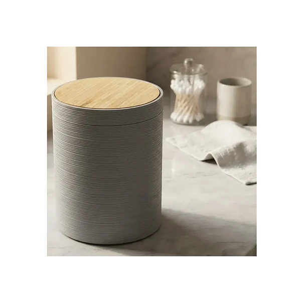 Basurero Practico De Alta Calidad Con Tapa De Bambu Rayas 3