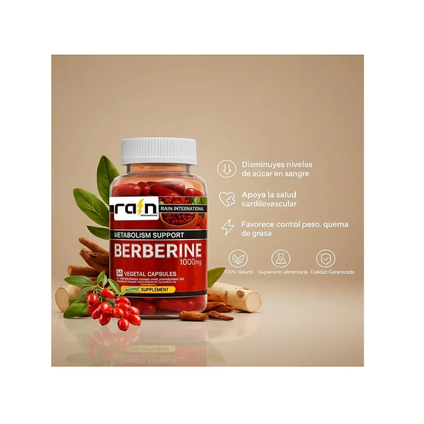 Berberina 1000 Mg Rain Cápsulas Suplemento Apoya Metabolismo 3
