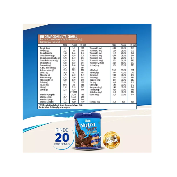 Alimento en Polvo Nutrasure Sabor Chocolate 850g 5