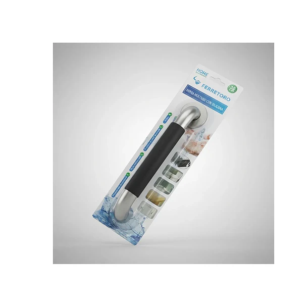 Barra De Apoyo Para Baño Acero Inoxidable Con Agarre Negro 1