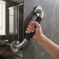 Barra De Apoyo Para Baño Acero Inoxidable Con Agarre Negro