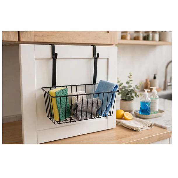 Cesta Colgante Organizador De Metal Negro Para Puerta 3