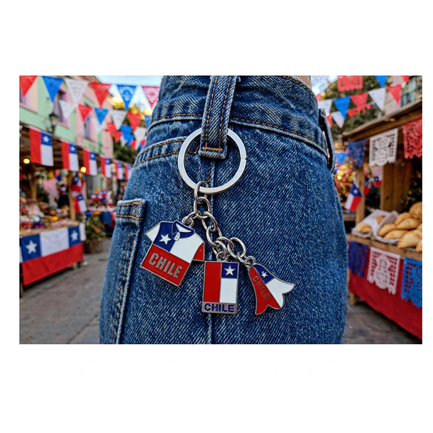 Llavero Chile Con Forma De Camiseta Y Bandera 3