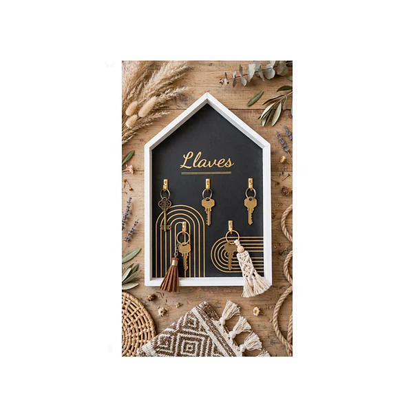 Colgador De Llaves Pared Diseño Casa Negro Con 5 Ganchos 4