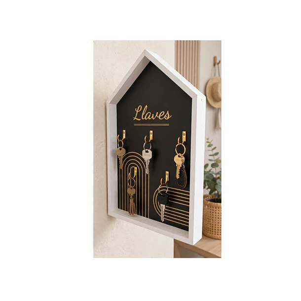 Colgador De Llaves Pared Diseño Casa Negro Con 5 Ganchos 5