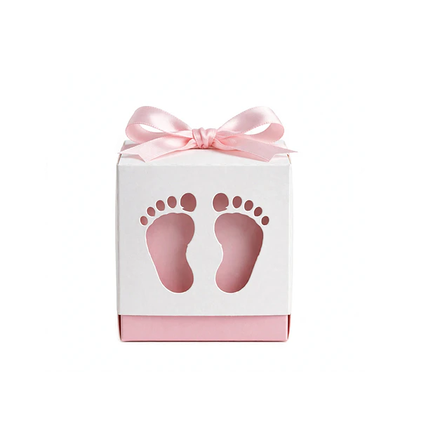 Pack 10 Caja De Regalo Con Huellas De Bebé Y Lazo 1