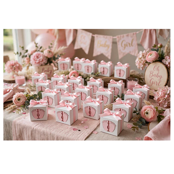 Pack 10 Caja De Regalo Con Huellas De Bebé Y Lazo 4