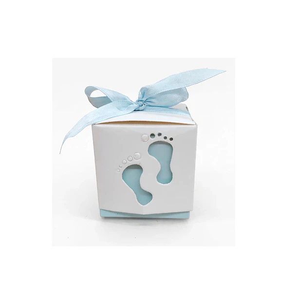 Pack 10 Caja De Regalo Con Huellas De Bebé Y Lazo 2