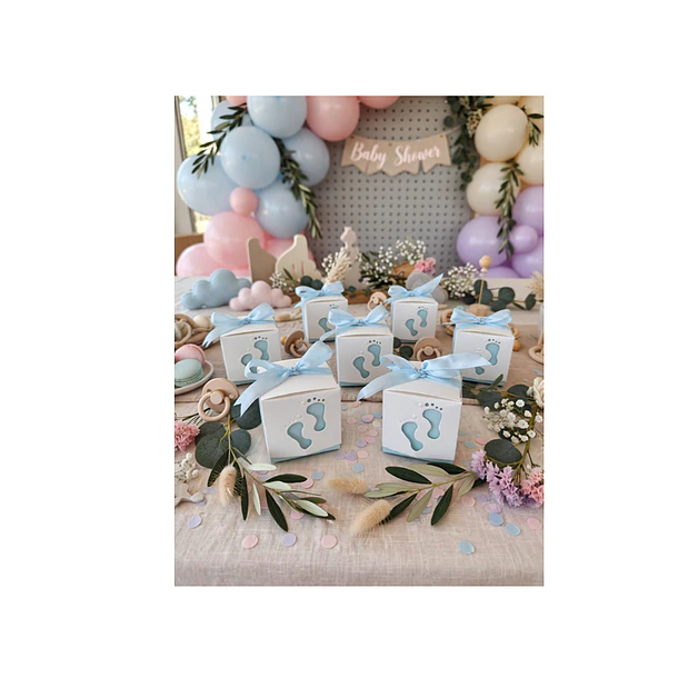 Pack 10 Caja De Regalo Con Huellas De Bebé Y Lazo 5