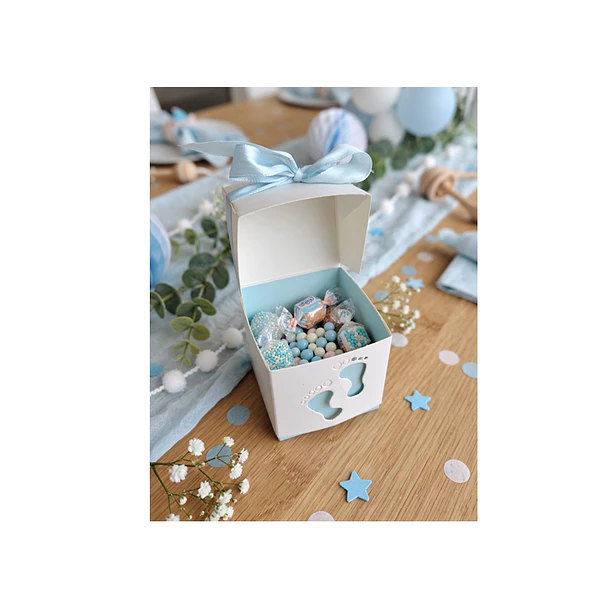 Pack 10 Caja De Regalo Con Huellas De Bebé Y Lazo 6