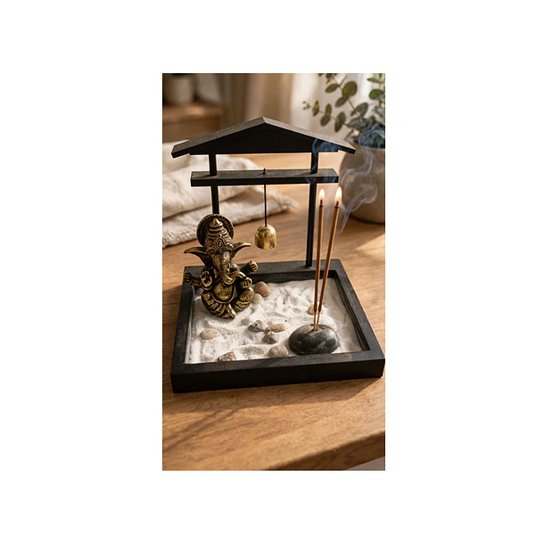 Jardín Zen Con Figura De Ganesha, Campana E Incienso 2