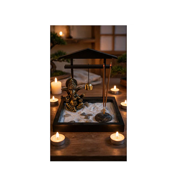 Jardín Zen Con Figura De Ganesha, Campana E Incienso 3