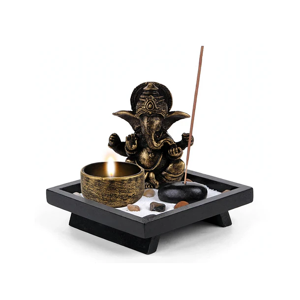 Mini Jardín Zen Ganesha Con Porta Incienso Y Vela 1