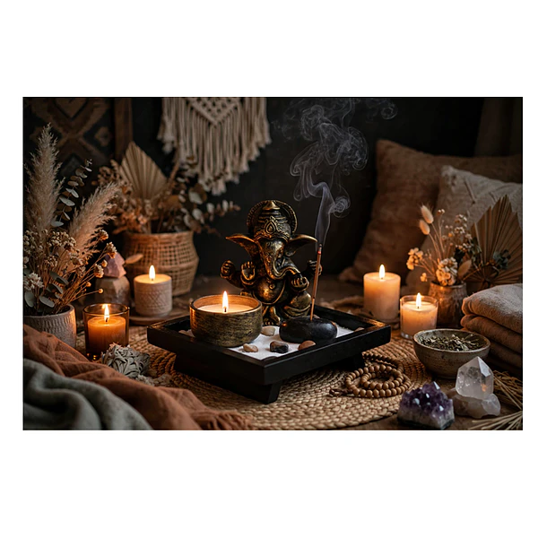 Mini Jardín Zen Ganesha Con Porta Incienso Y Vela 2