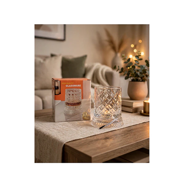 Vaso De Vidrio Con Diseño De Rombos Para Whisky 360grados 1