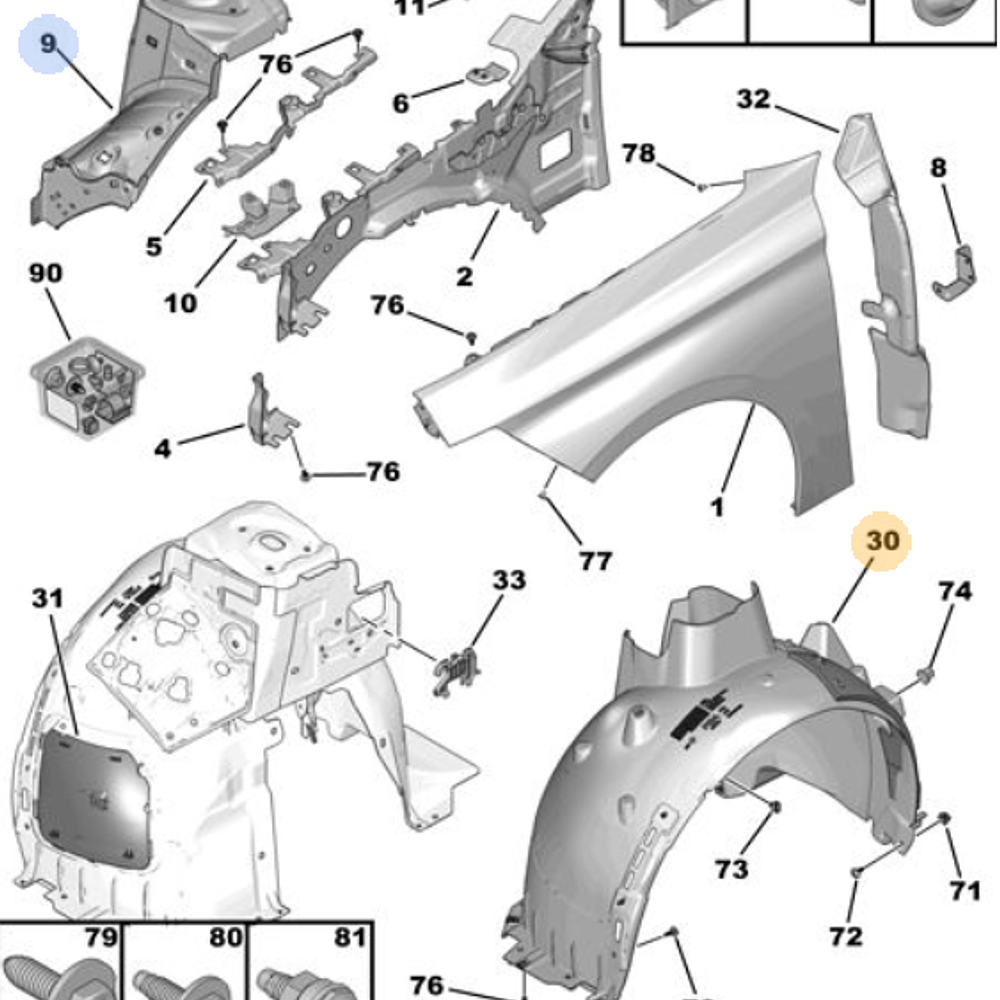 GUARDAFANGO PEUGEOT 308 (P5) DELANTERO IZQUIERDO