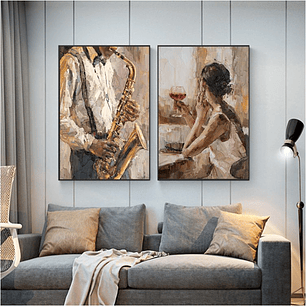 Quadro Decorativo Vinho e Sax Kit com 2 Quadros