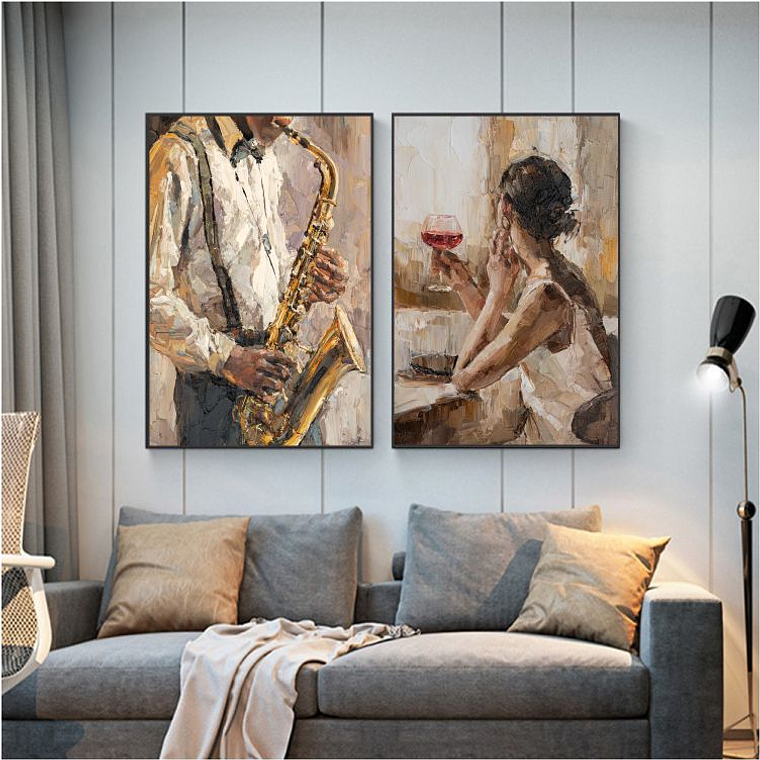 Quadro Decorativo Vinho e Sax Kit com 2 Quadros 1