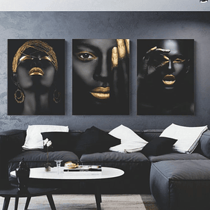Quadro Decorativo Mulher Black and Gold Kit com 3 quadros