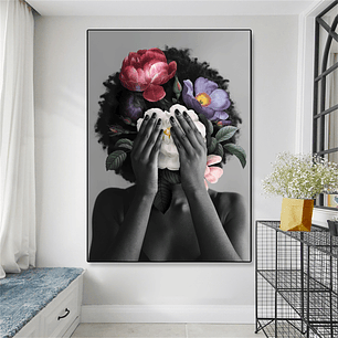 Quadro Decorativo Mulher Black Afro Flores