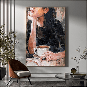 Quadro Decorativo Mulher Pensamentos e Café