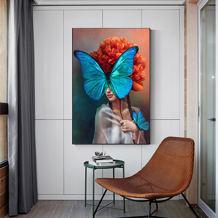 Quadro Decorativo Mulher Borboleta Blue 1