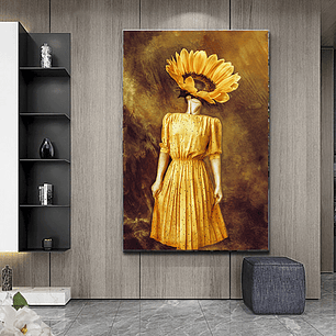 Quadro Decorativo Mulher Girassol Amarelo