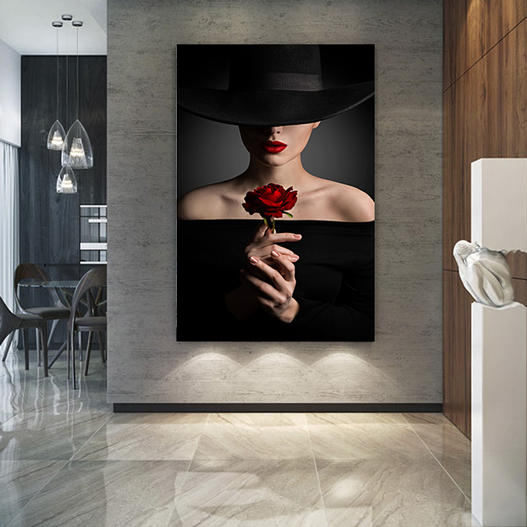 Quadro Decorativo Mulher Rosa Preto e Vermelho 1