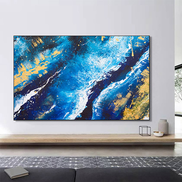 Quadro Decorativo Abstrato Luxo Azul e Dourado  1